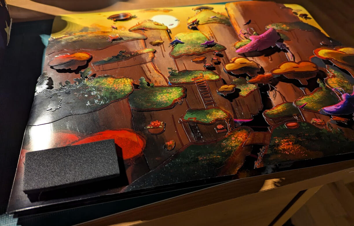 A second closeup of the shadowbox element of Cosmic and the Great Mantatail Migration.