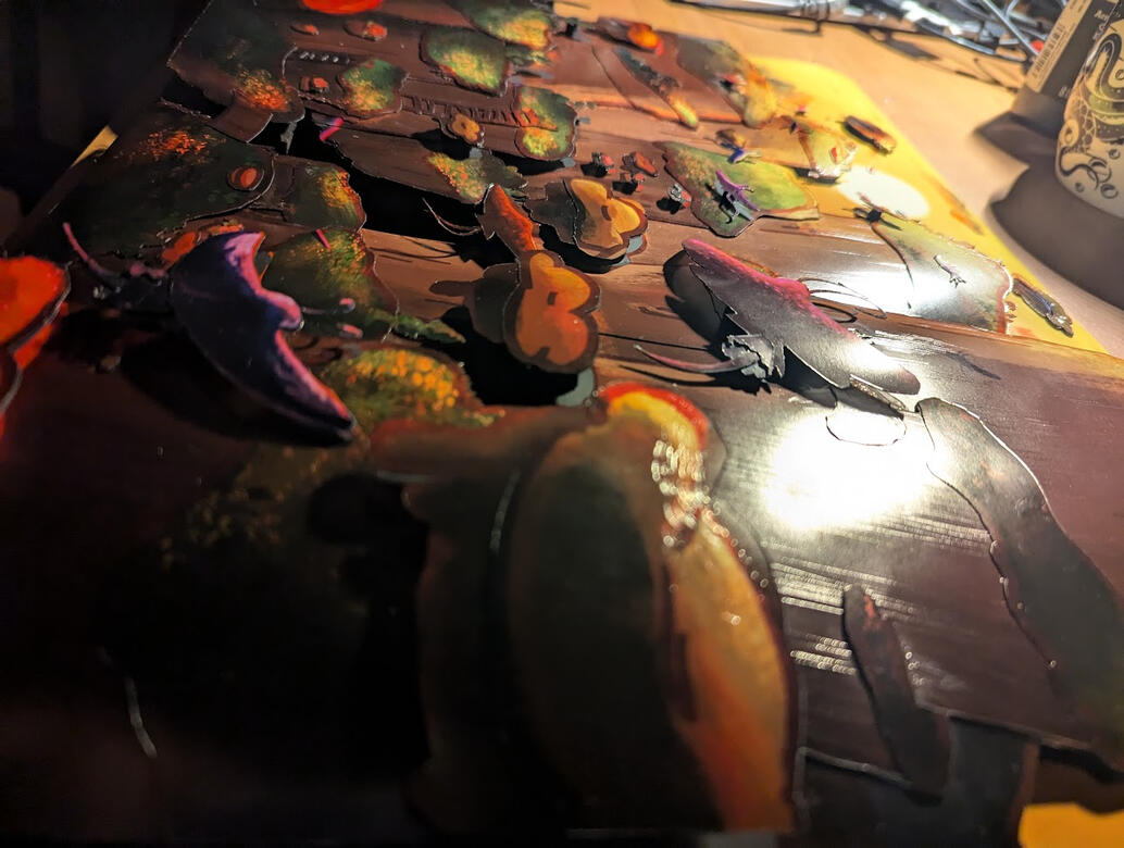 A third closeup of the shadowbox element of Cosmic and the Great Mantatail Migration.